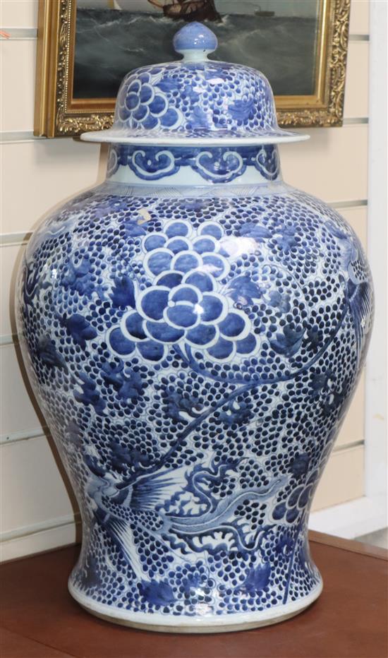 A pair of large Chinese blue and white vases and covers height 53cm